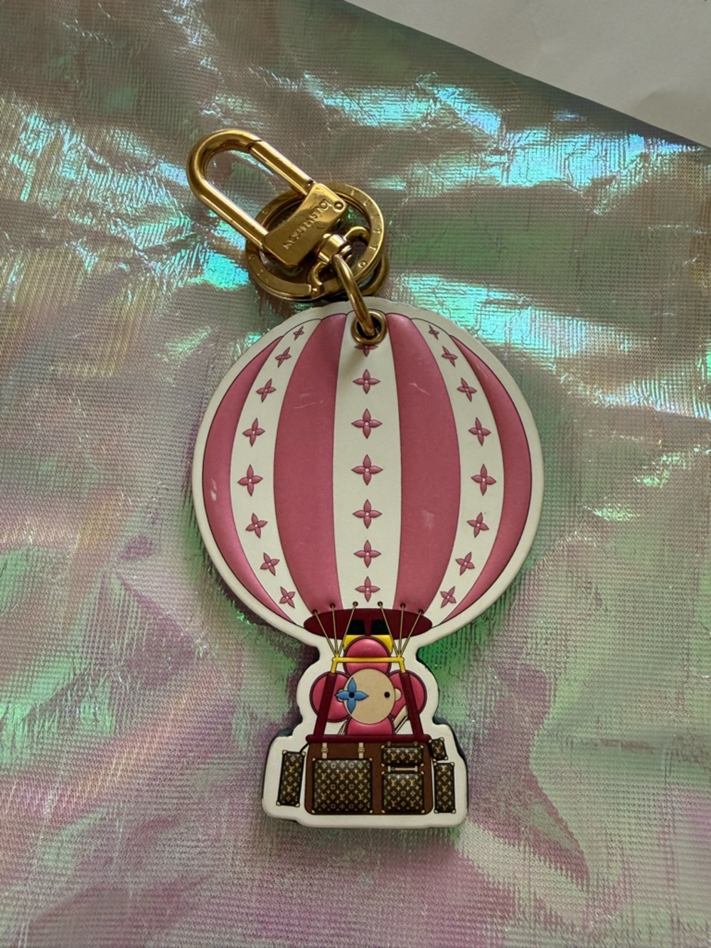 Louis Vuitton Pink and White Hot Air Balloon Charm with Gold Hardware